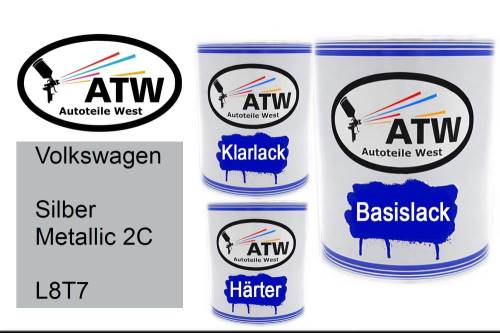 Volkswagen, Silber Metallic 2C, L8T7: 1L Lackdose + 1L Klarlack + 500ml Härter - Set, von ATW Autoteile West.